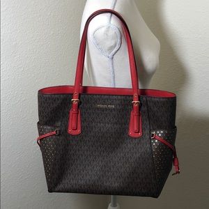 Michael Kors brown and red East West voyager